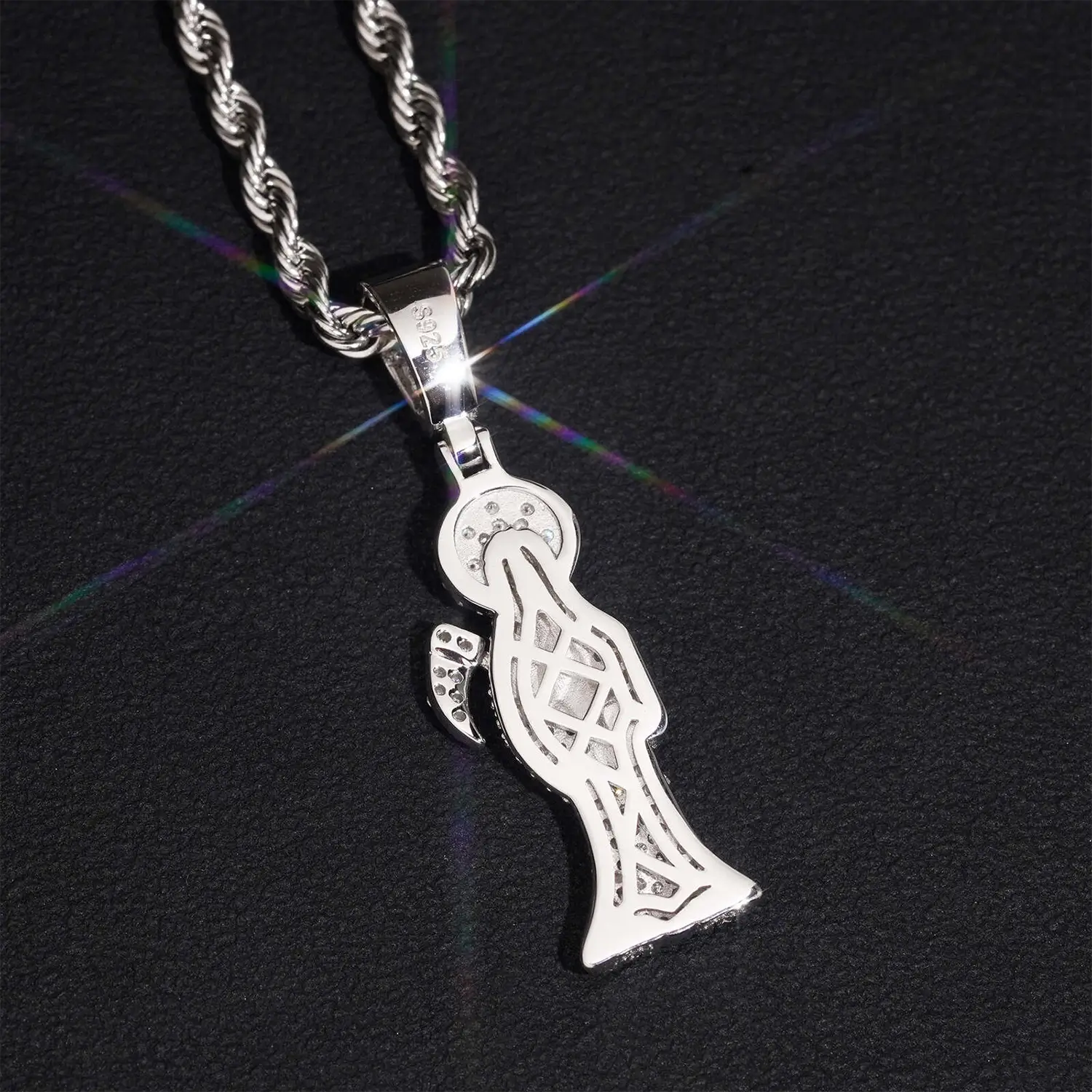 925 Silver VVS Moissanite Santa Muerte Religious Pendant