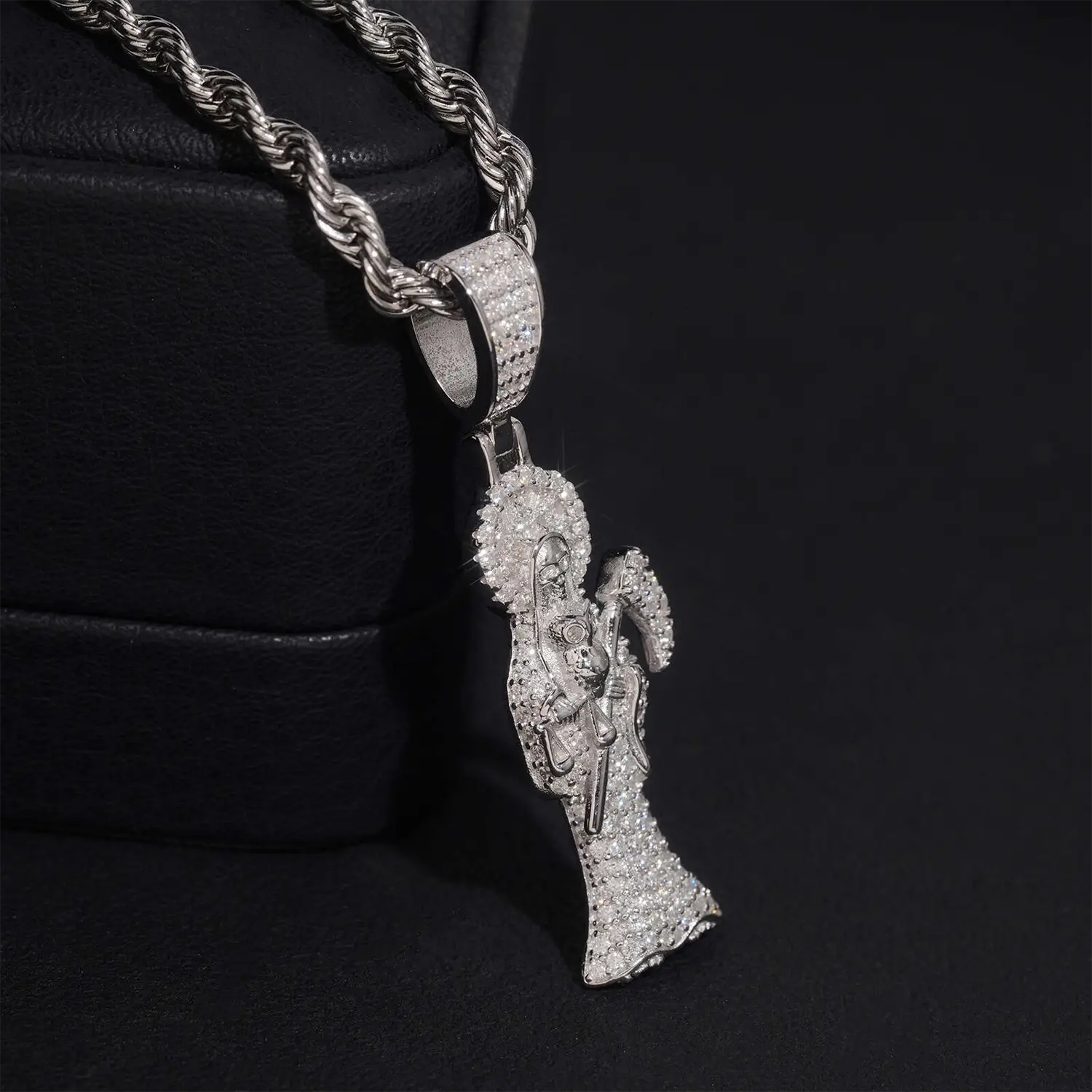 925 Silver VVS Moissanite Santa Muerte Religious Pendant