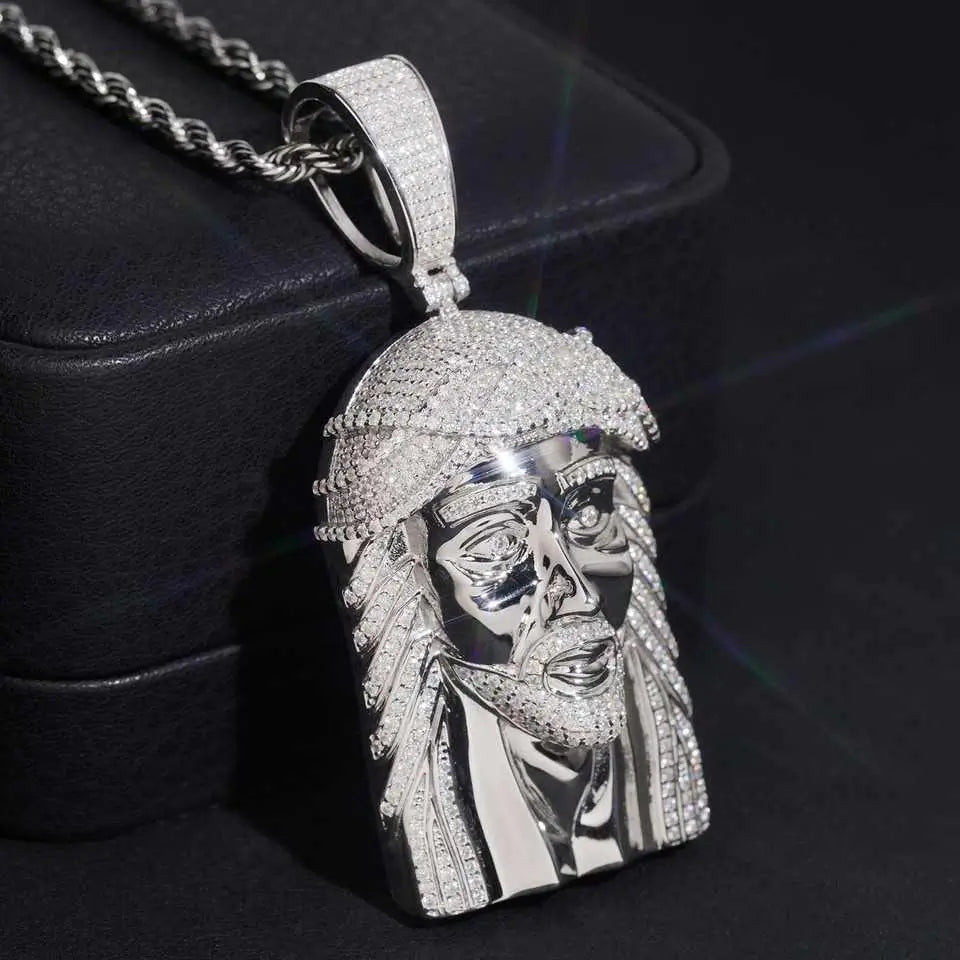 Hip Hop VVS Moissanite Jesus Head Pendant 925 Silver