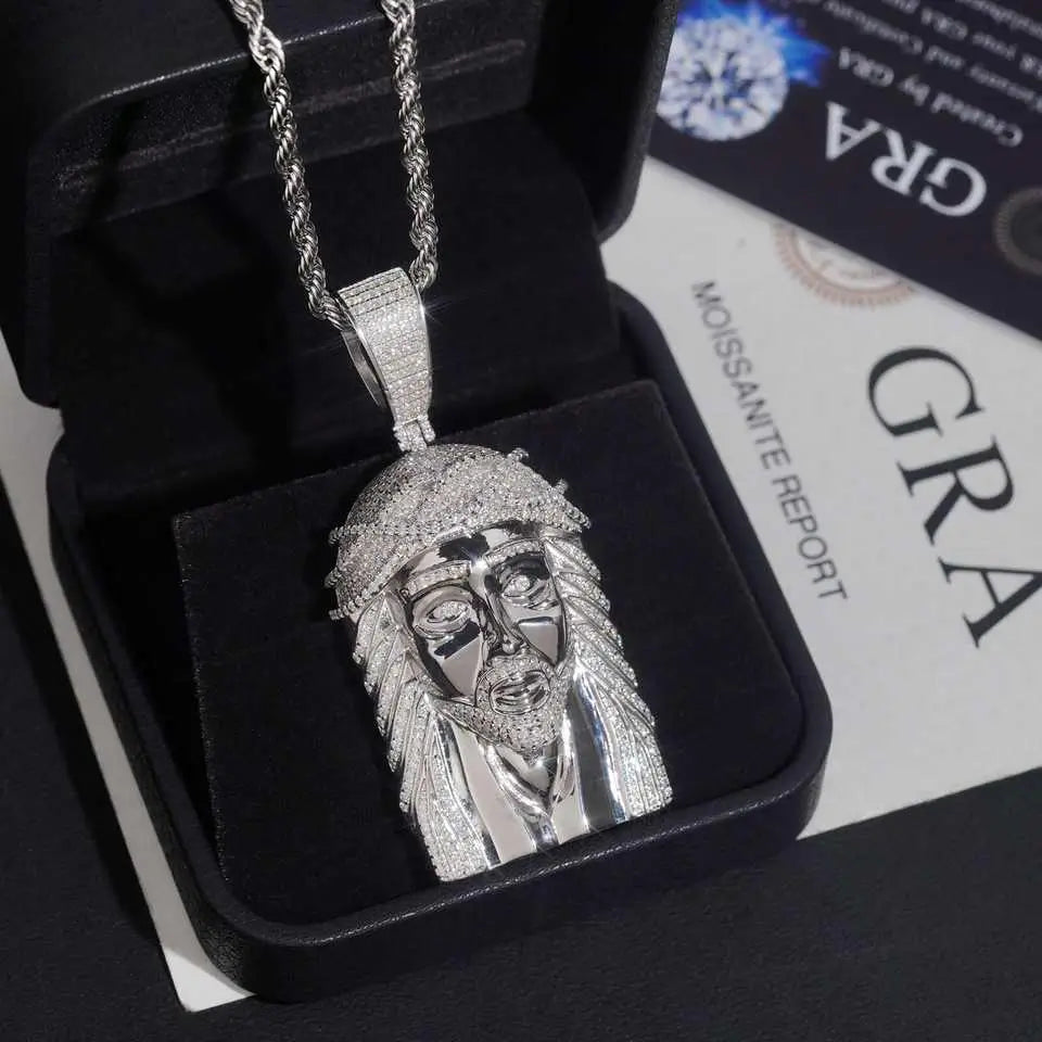 Hip Hop VVS Moissanite Jesus Head Pendant 925 Silver