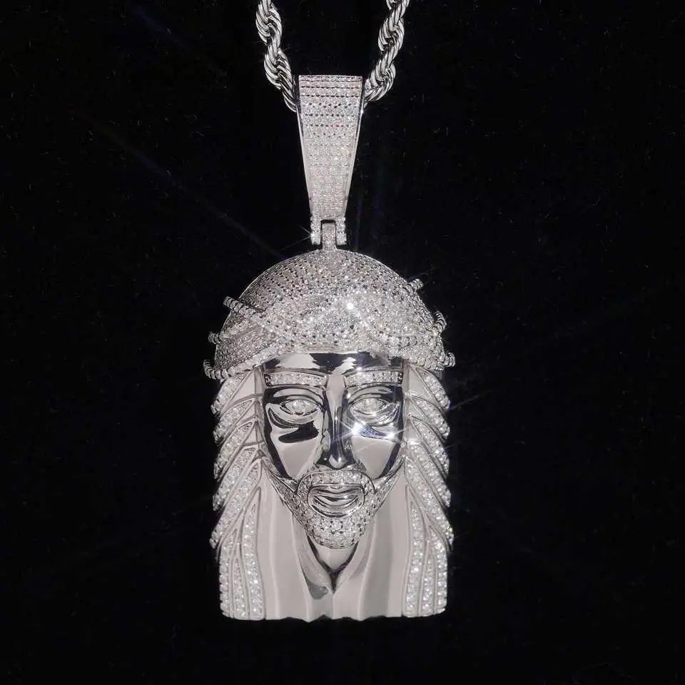 Hip Hop VVS Moissanite Jesus Head Pendant 925 Silver Secondary image
