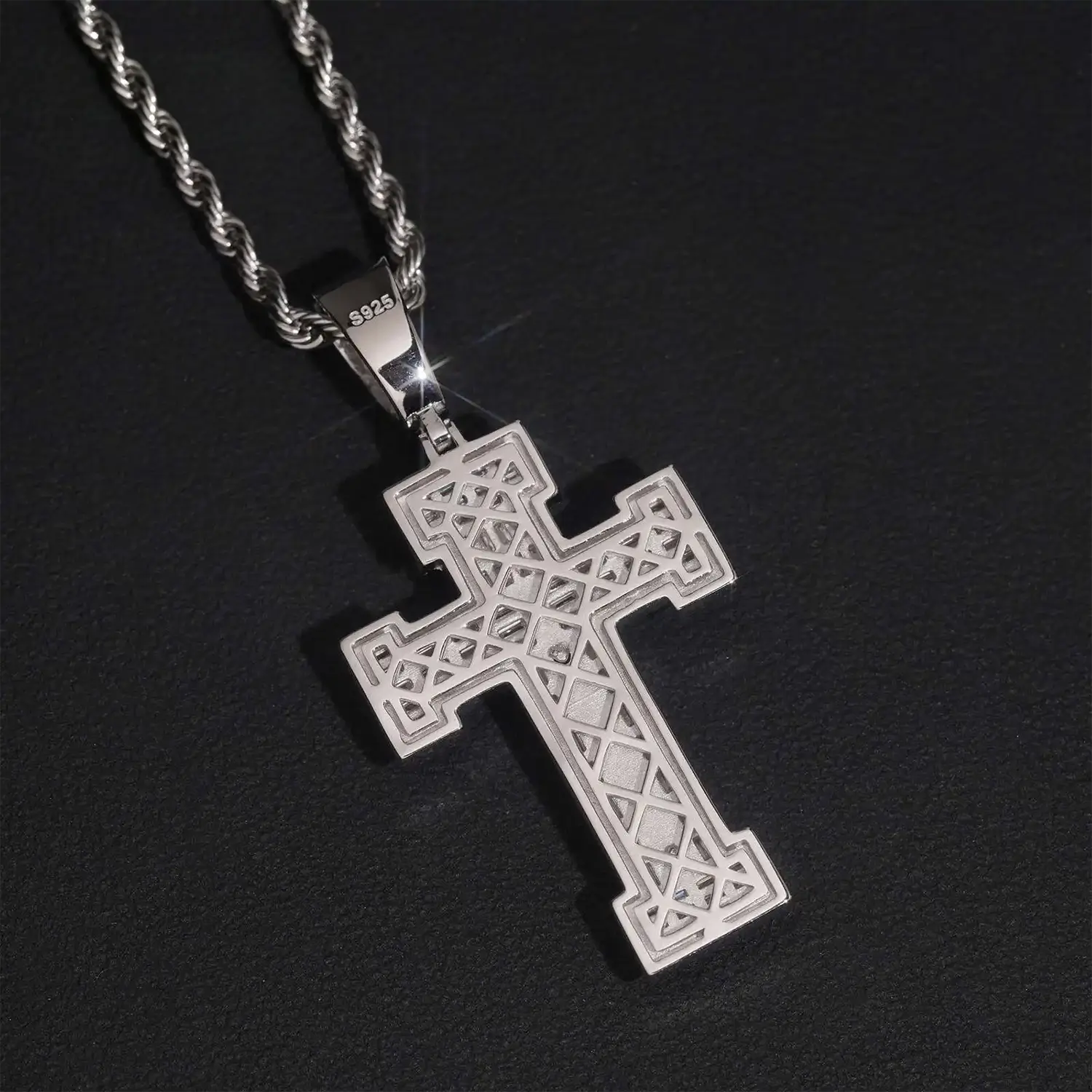 Iced Out Baguette VVS Moissanite Cross Jesus Pendant 925 Silver