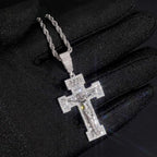 Iced Out Baguette VVS Moissanite Cross Jesus Pendant 925 Silver