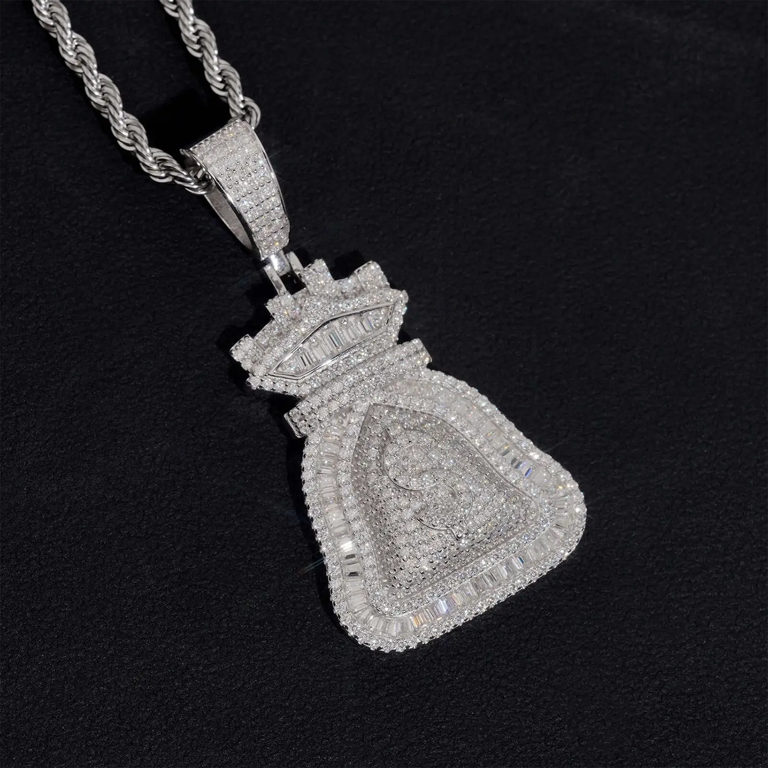VVS Moissanite Iced Money Bag Pendant 925 Silver