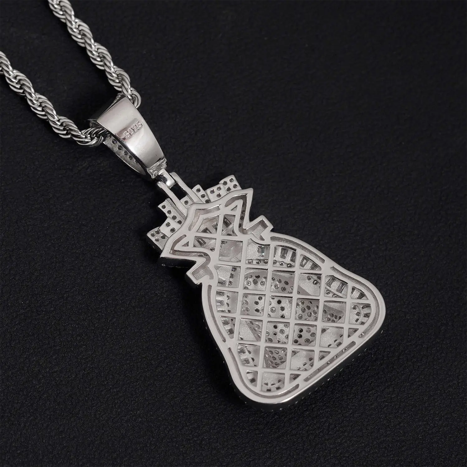 VVS Moissanite Iced Money Bag Pendant 925 Silver