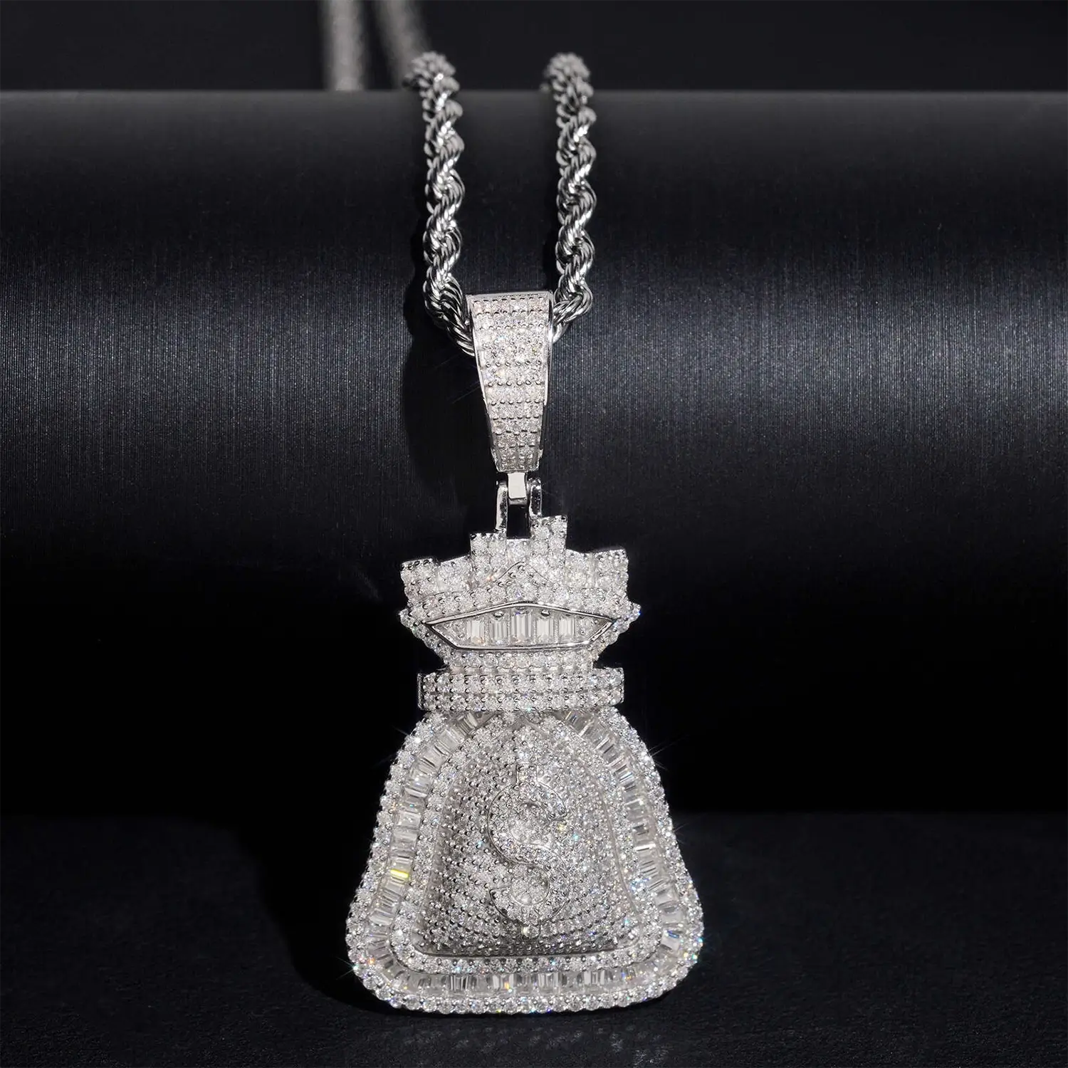 VVS Moissanite Iced Money Bag Pendant 925 Silver