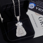 VVS Moissanite Iced Money Bag Pendant 925 Silver