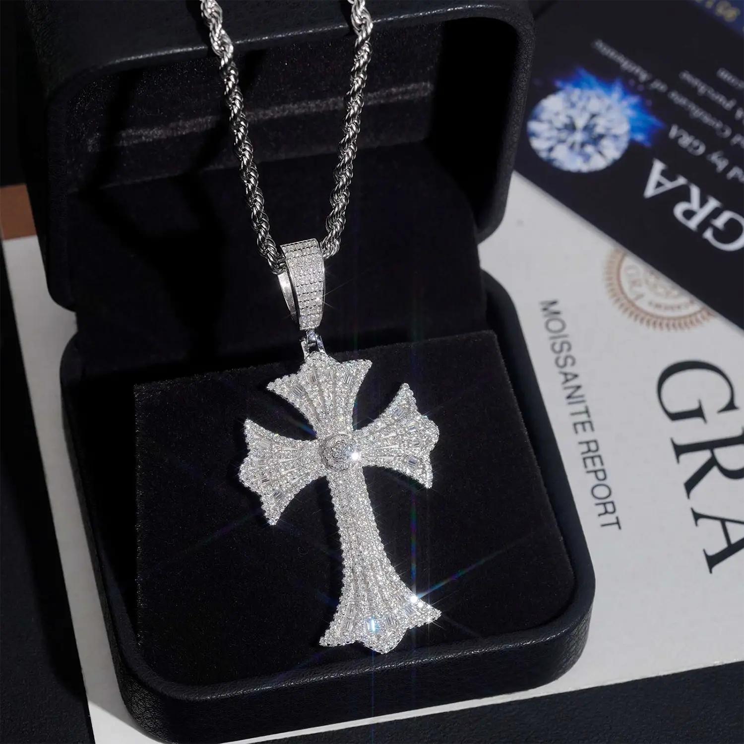 2.3inch 925 Silver VVS Moissanite Cross Pendant