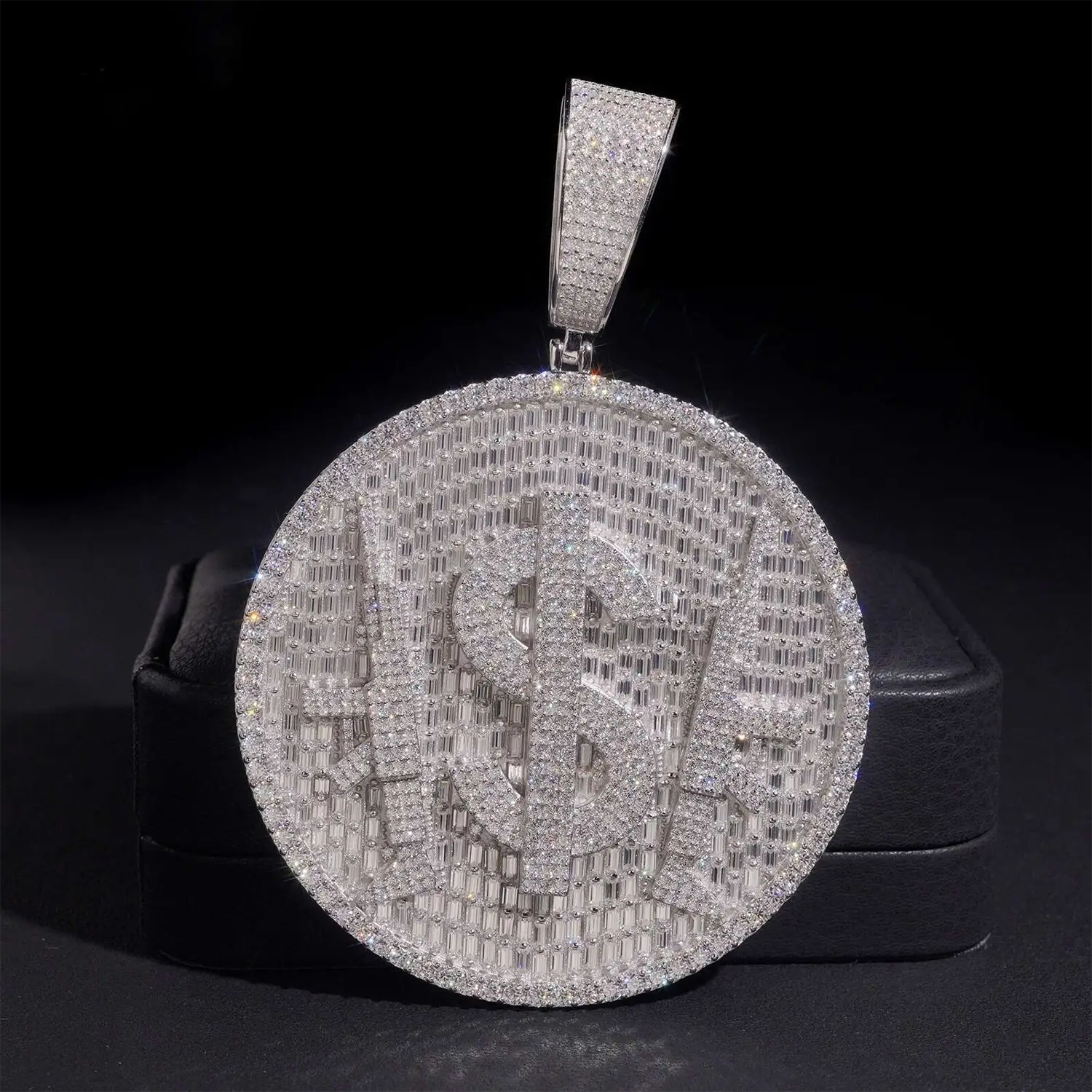 2.7 inch Round 925 Silver VVS Moissanite Dollar Round Pendant