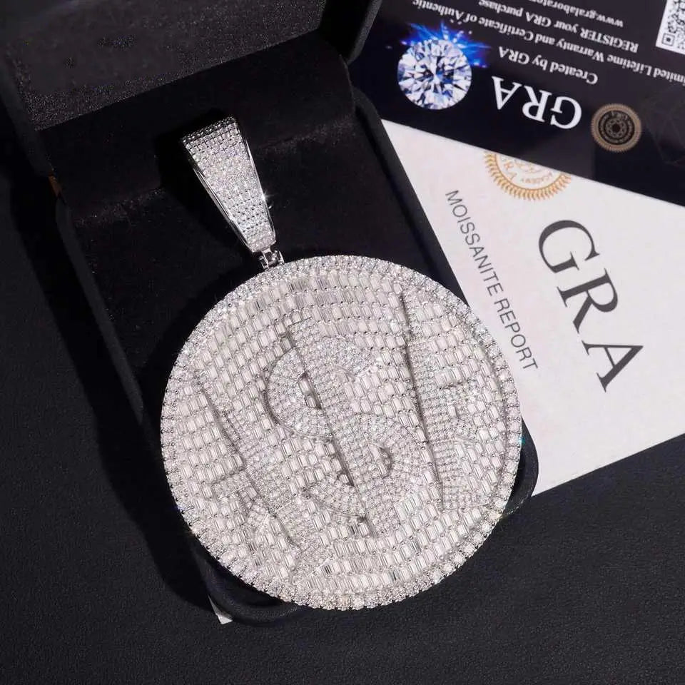 2.7 inch Round 925 Silver VVS Moissanite Dollar Round Pendant
