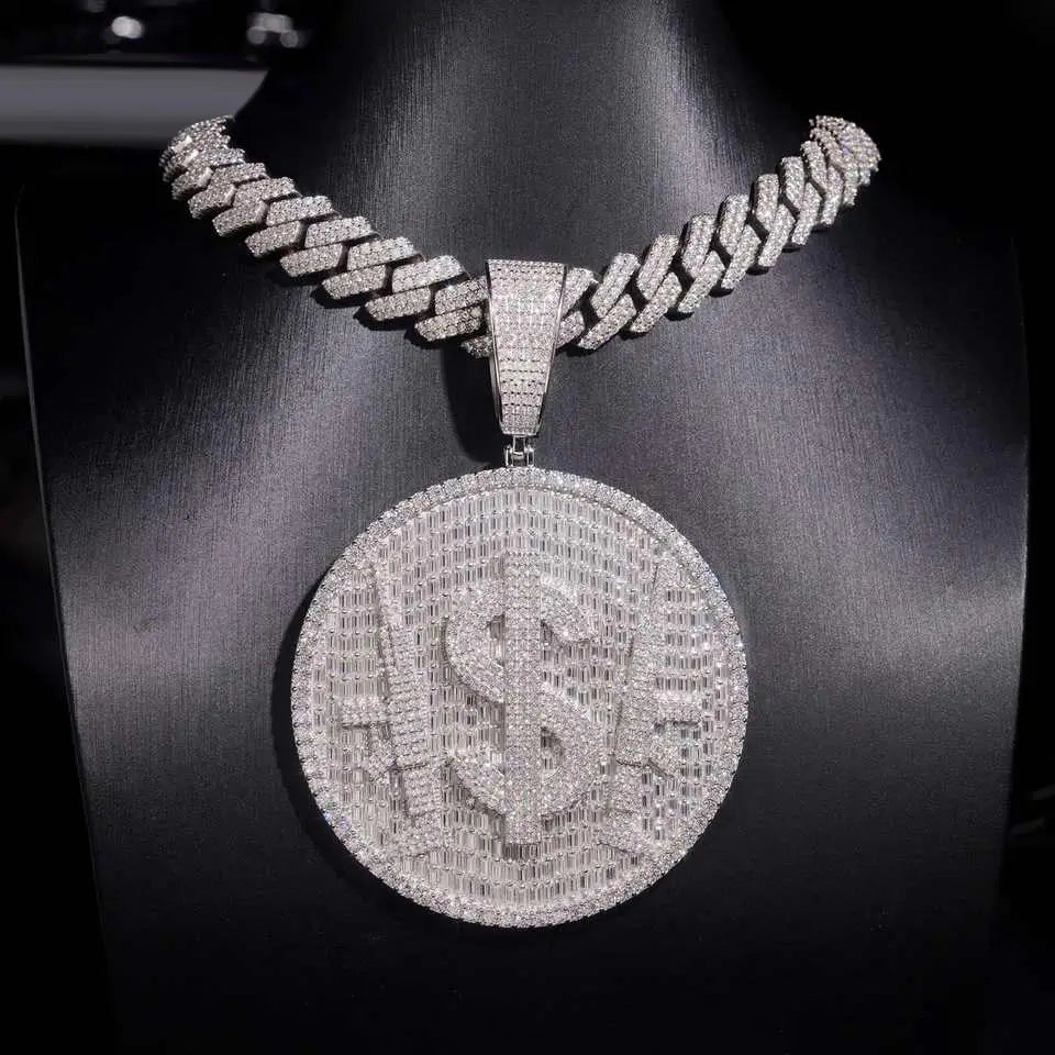 2.7 inch Round 925 Silver VVS Moissanite Dollar Round Pendant
