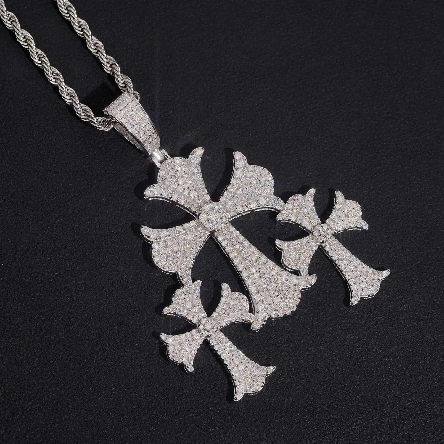 VVS Moissanite Three Cross Pendant