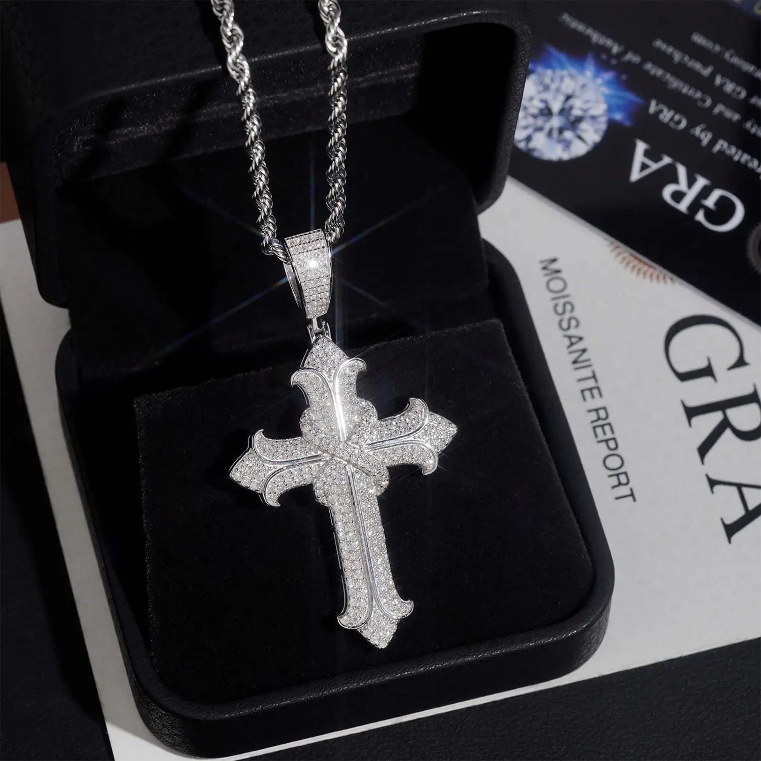 VVS Moissanite Gothic Cross Pendant 925 Silver