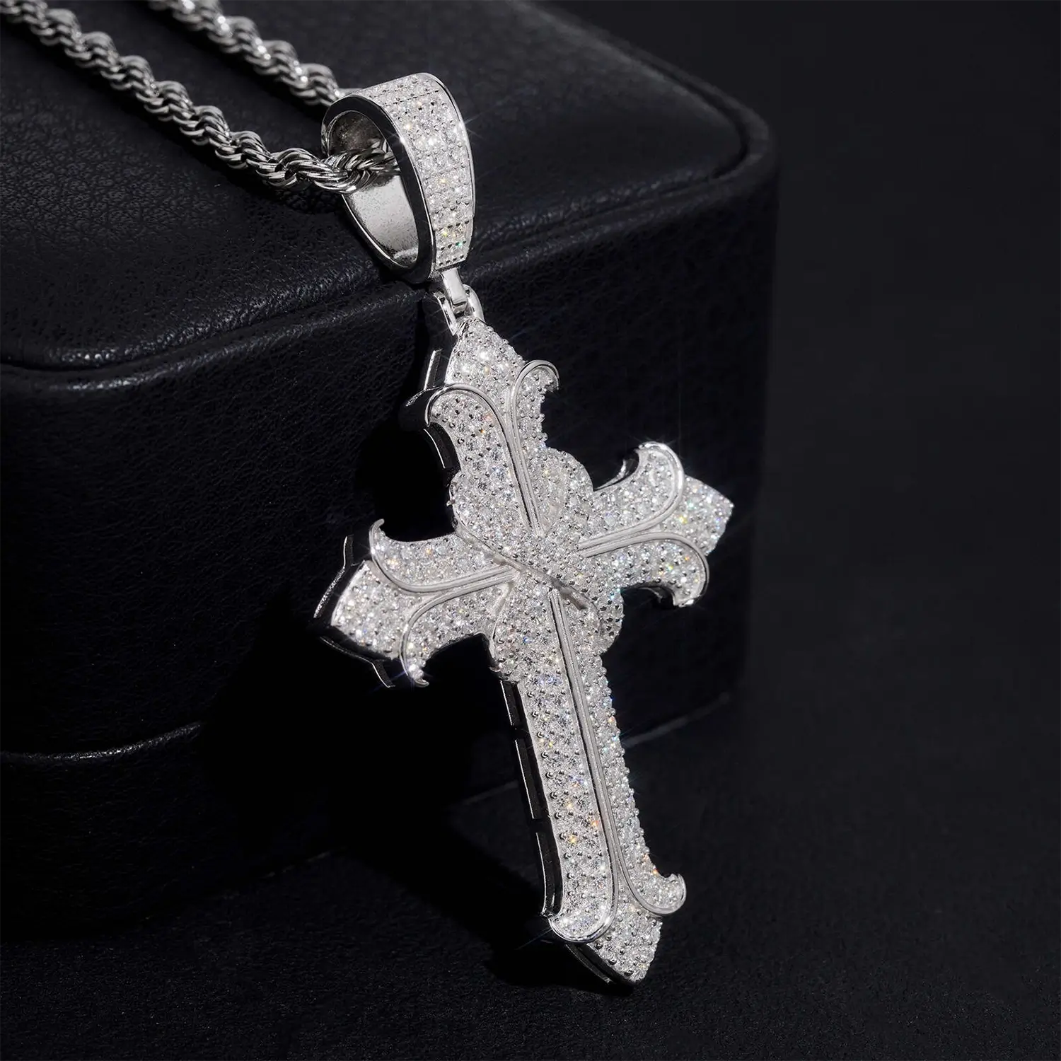 VVS Moissanite Gothic Cross Pendant 925 Silver