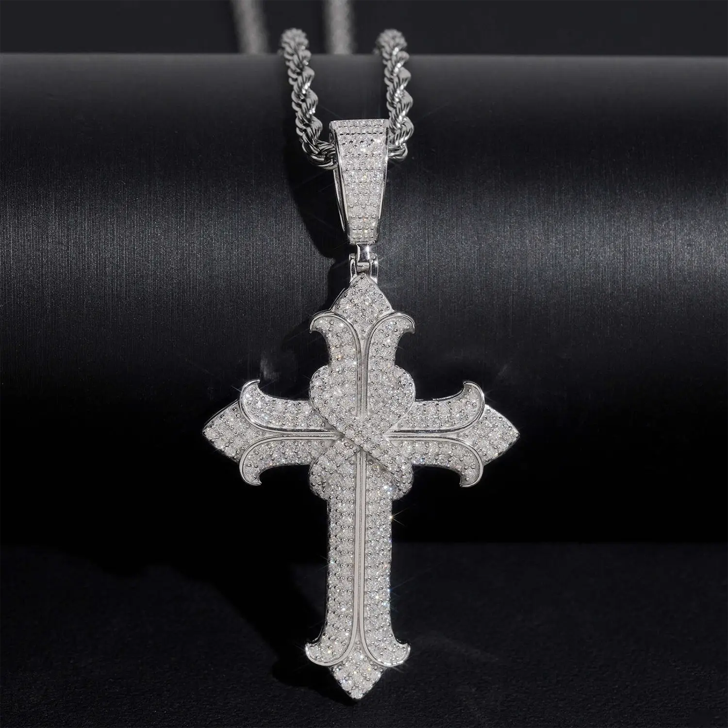 VVS Moissanite Gothic Cross Pendant 925 Silver