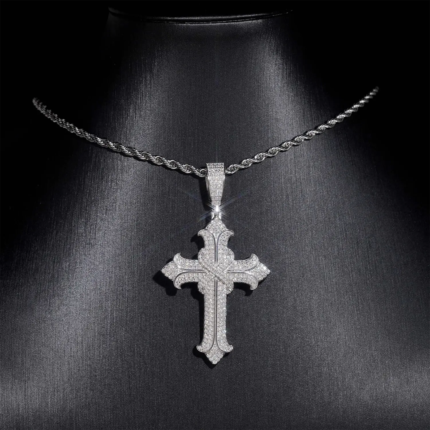 VVS Moissanite Gothic Cross Pendant 925 Silver Main image