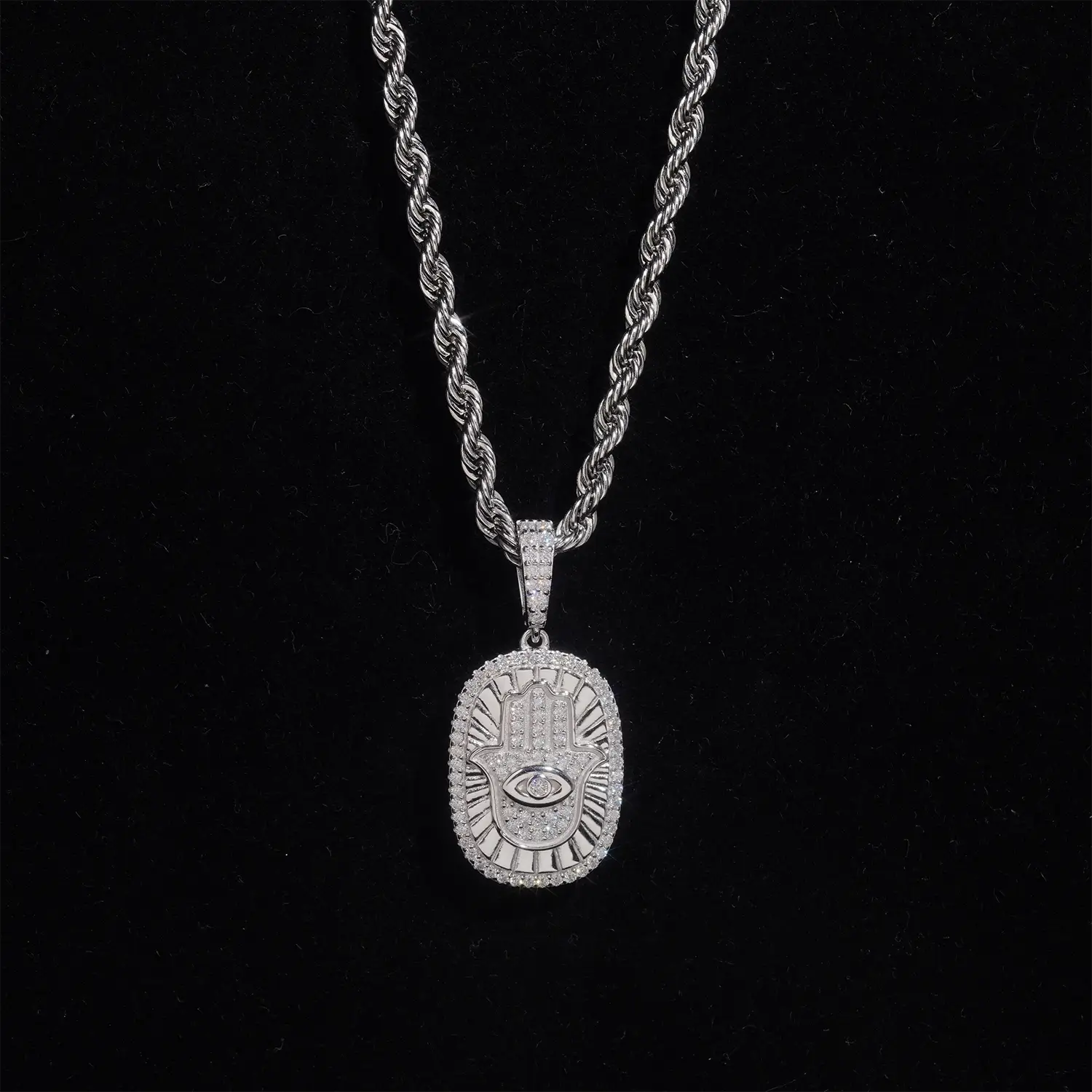 VVS Moissanite Hamsa Hand Evil Eye Pendant