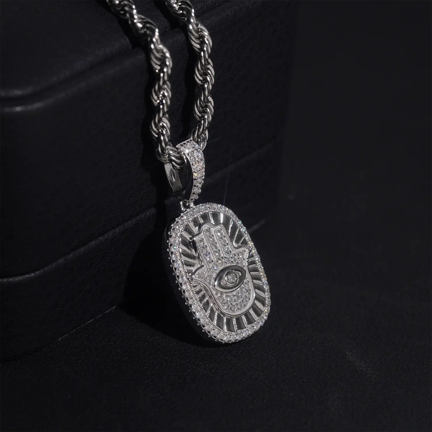 VVS Moissanite Hamsa Hand Evil Eye Pendant