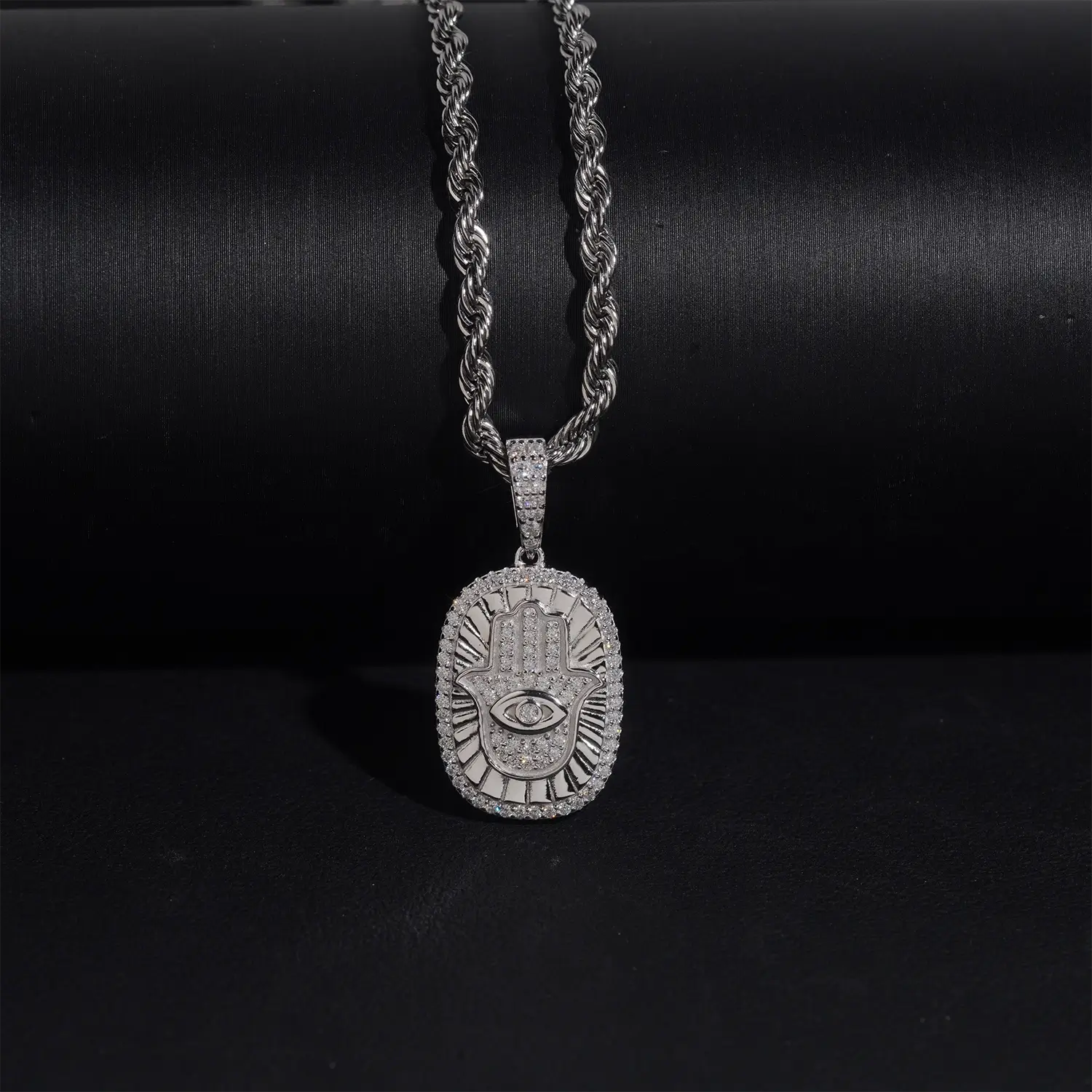 VVS Moissanite Hamsa Hand Evil Eye Pendant