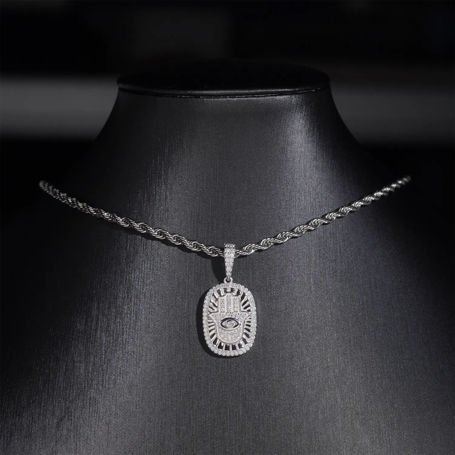 VVS Moissanite Hamsa Hand Evil Eye Pendant