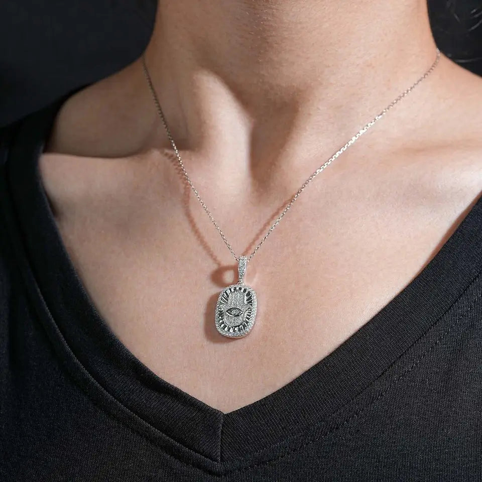 VVS Moissanite Hamsa Hand Evil Eye Pendant