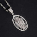 Oval Shaped VVS Moissanite Virgin Mary Religious Pendant 925 Silver