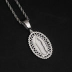 Oval Shaped VVS Moissanite Virgin Mary Religious Pendant 925 Silver