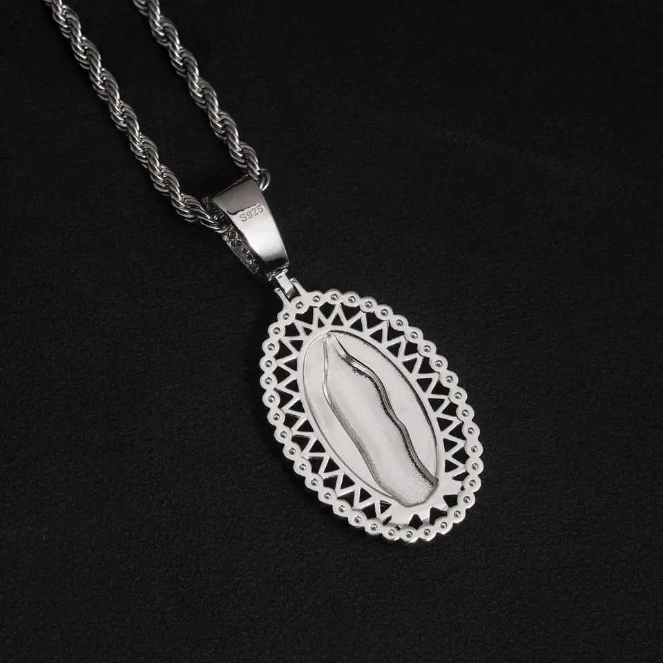 Oval Shaped VVS Moissanite Virgin Mary Religious Pendant 925 Silver
