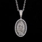 Oval Shaped VVS Moissanite Virgin Mary Religious Pendant 925 Silver