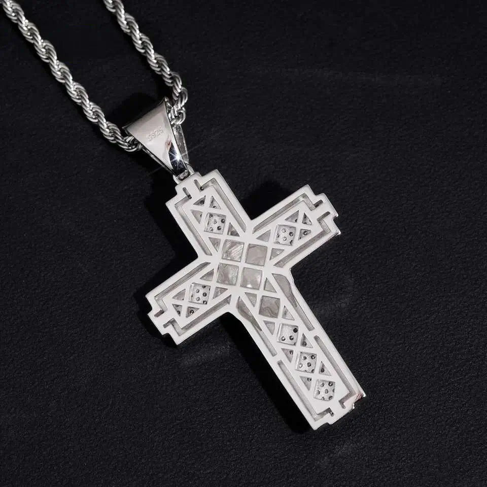 Jesus Head VVS Moissanite Cross Pendant 925 Silver