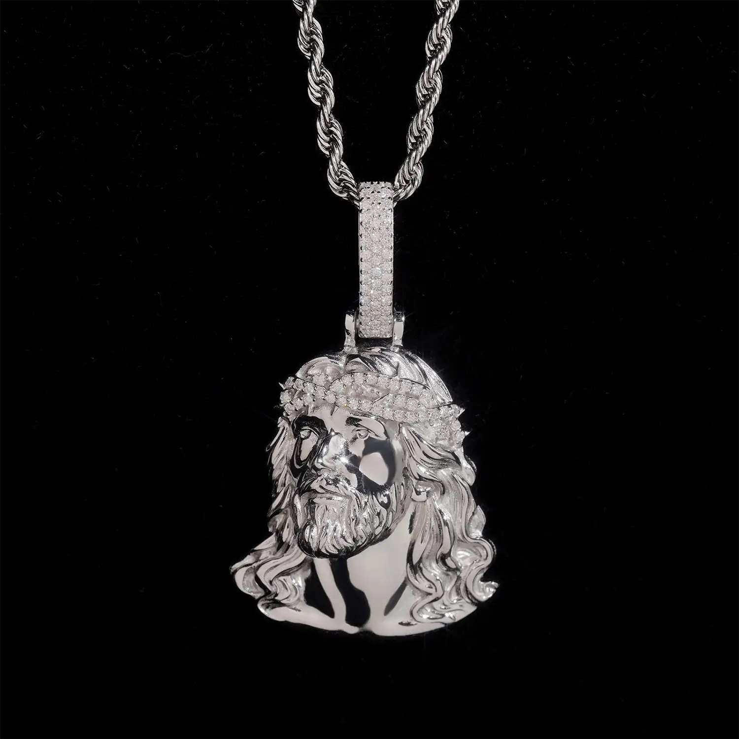 VVS Moissanite Jesus Head Pendant 925 Silver