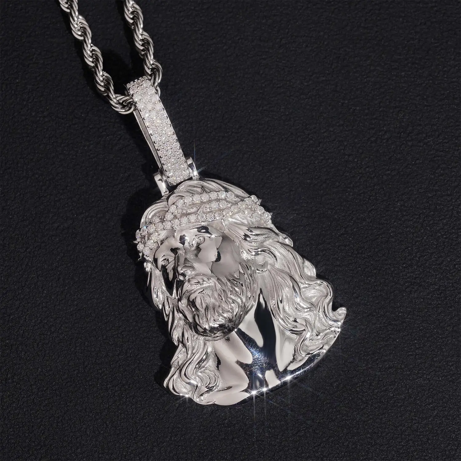 VVS Moissanite Jesus Head Pendant 925 Silver