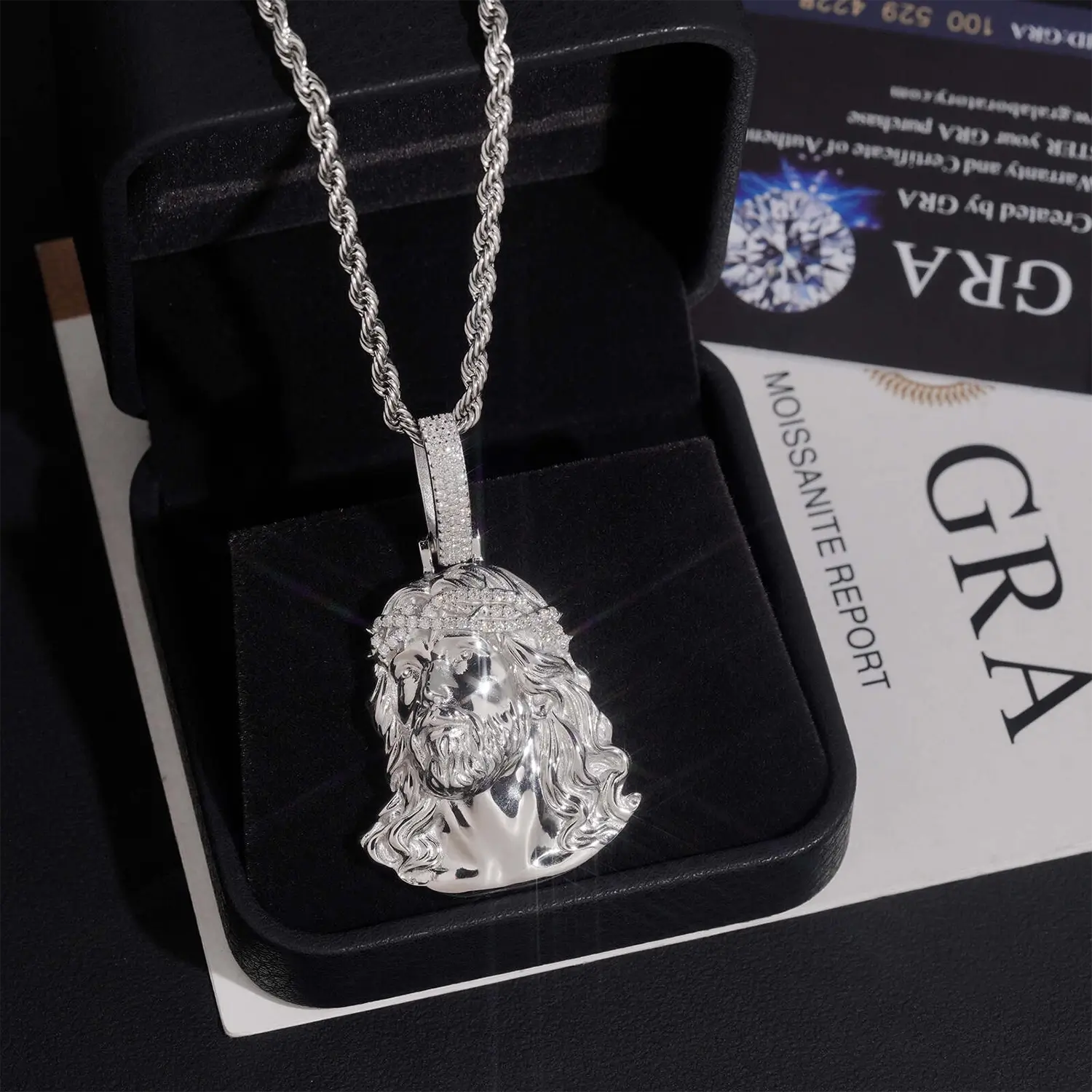 VVS Moissanite Jesus Head Pendant 925 Silver