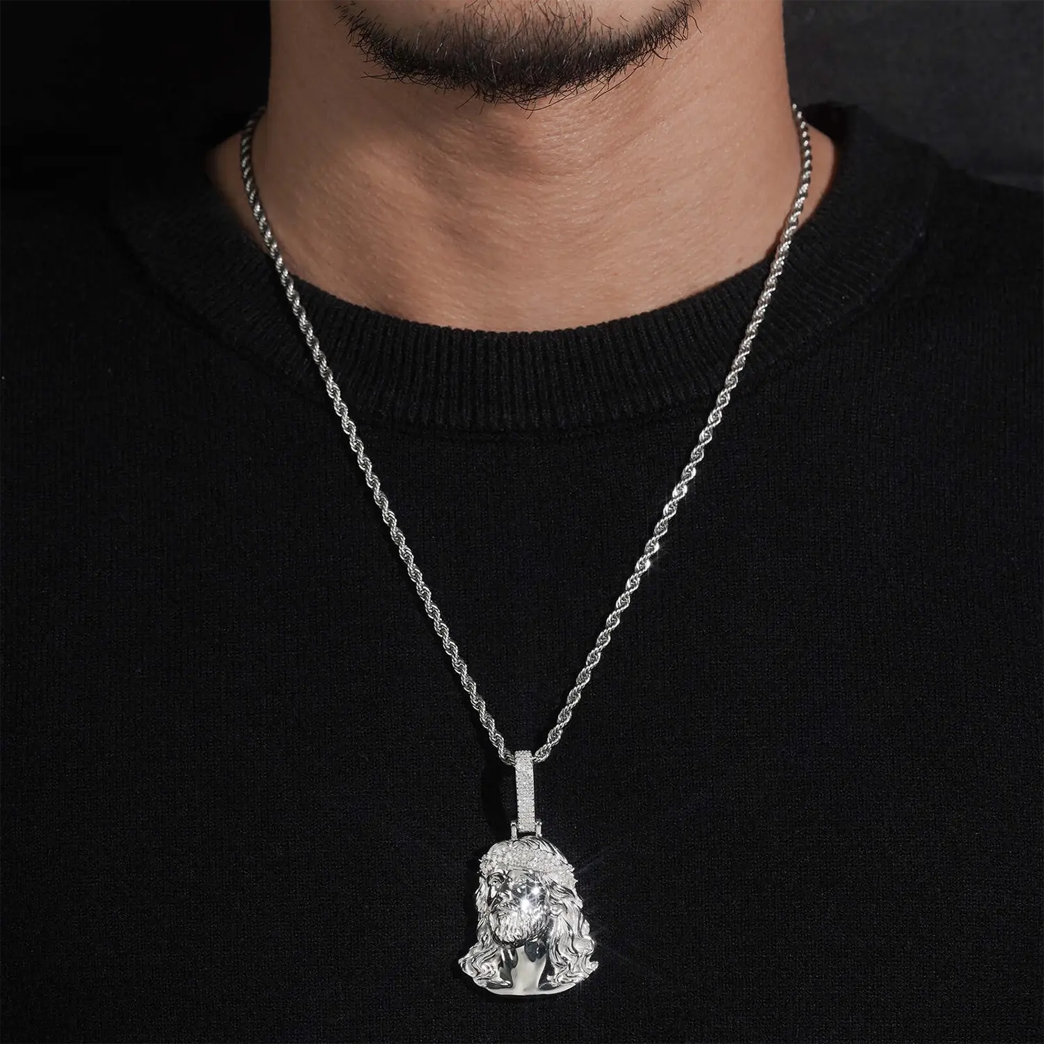 VVS Moissanite Jesus Head Pendant 925 Silver Hauptbild
