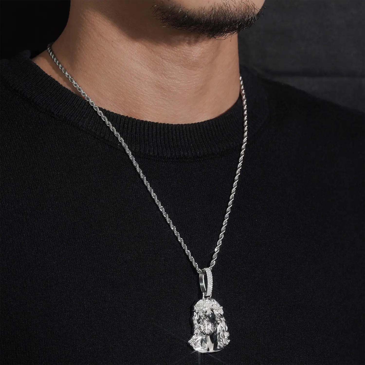 VVS Moissanite Jesus Head Pendant 925 Silver Zweitbild