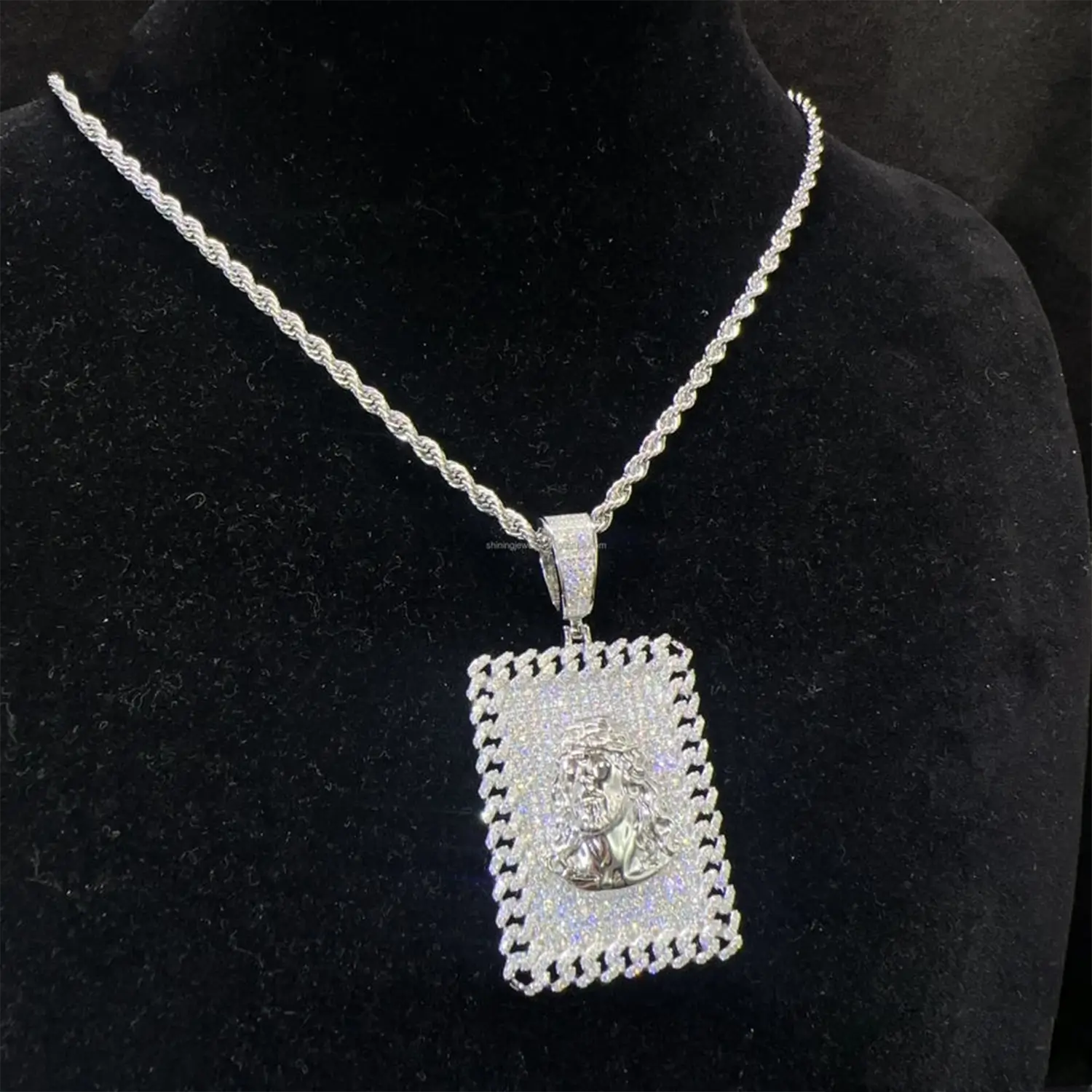 925 Silver Jesus Rectangle Plate VVS Moissanite Pendant Secondary image