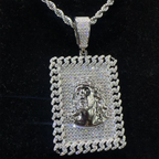 925 Silver Jesus Rectangle Plate VVS Moissanite Pendant