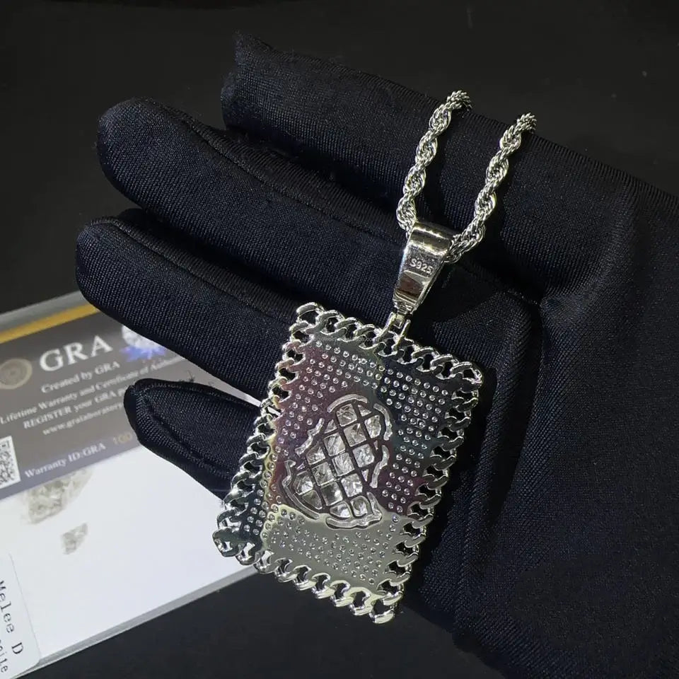 925 Silver Jesus Rectangle Plate VVS Moissanite Pendant