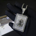 925 Silver Jesus Rectangle Plate VVS Moissanite Pendant