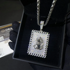 925 Silver Jesus Rectangle Plate VVS Moissanite Pendant