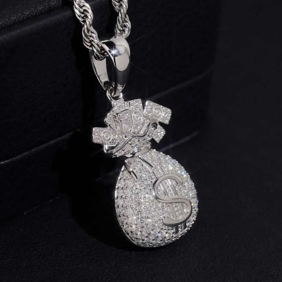 Iced Out Dollar Bag VVS Moissanite Pendant