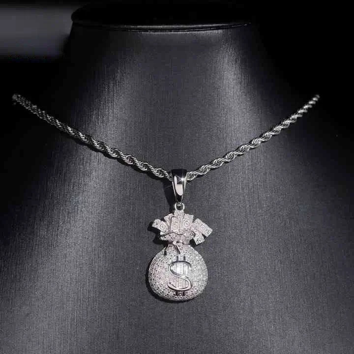 Iced Out Dollar Bag VVS Moissanite Pendant