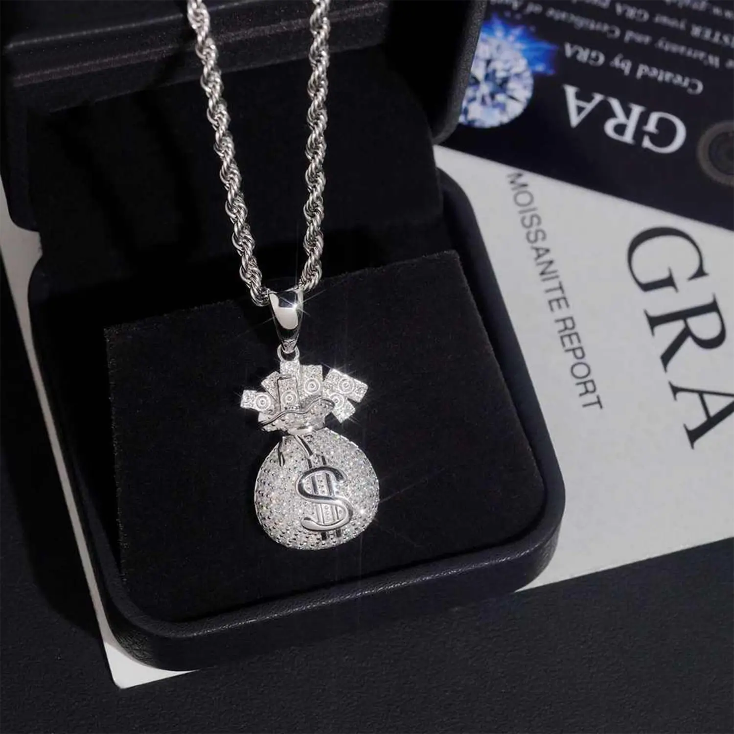 Iced Out Dollar Bag VVS Moissanite Pendant