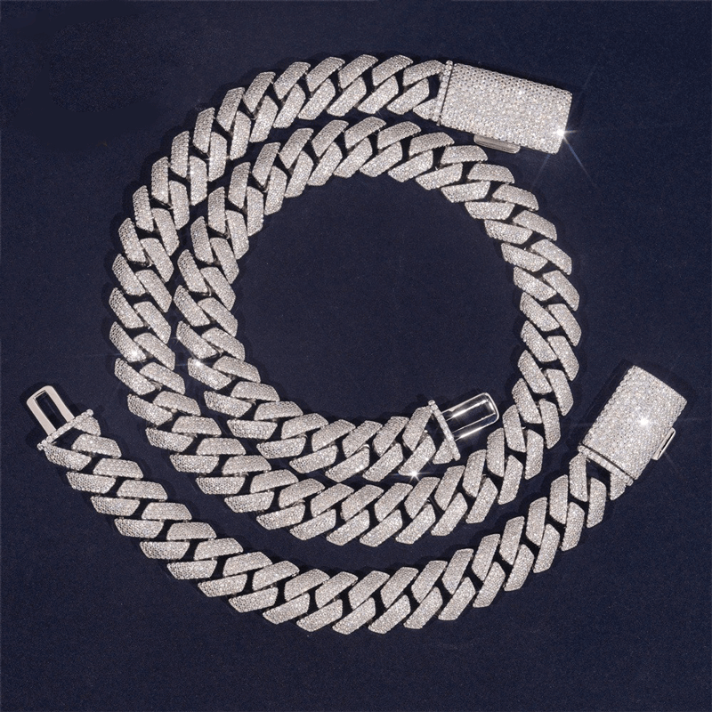 GL 15mm 4 Rows Cuban Link Chain Hiphop Iced Out 5A+ Diamond 14K Gold Plated