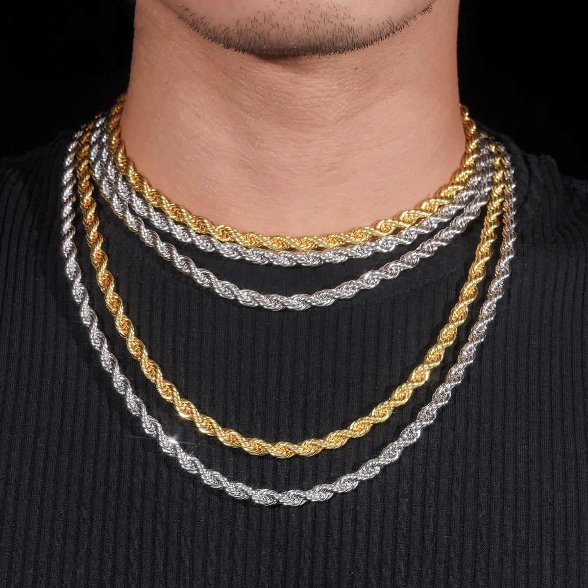 6MM Rope Chain VVS Moissanite Clasp Stainless Steel