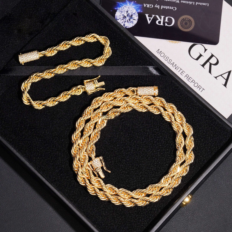 6MM Stainless Steel Rope Chain with VVS Moissanite Clasp - Silver Tone Secondary image