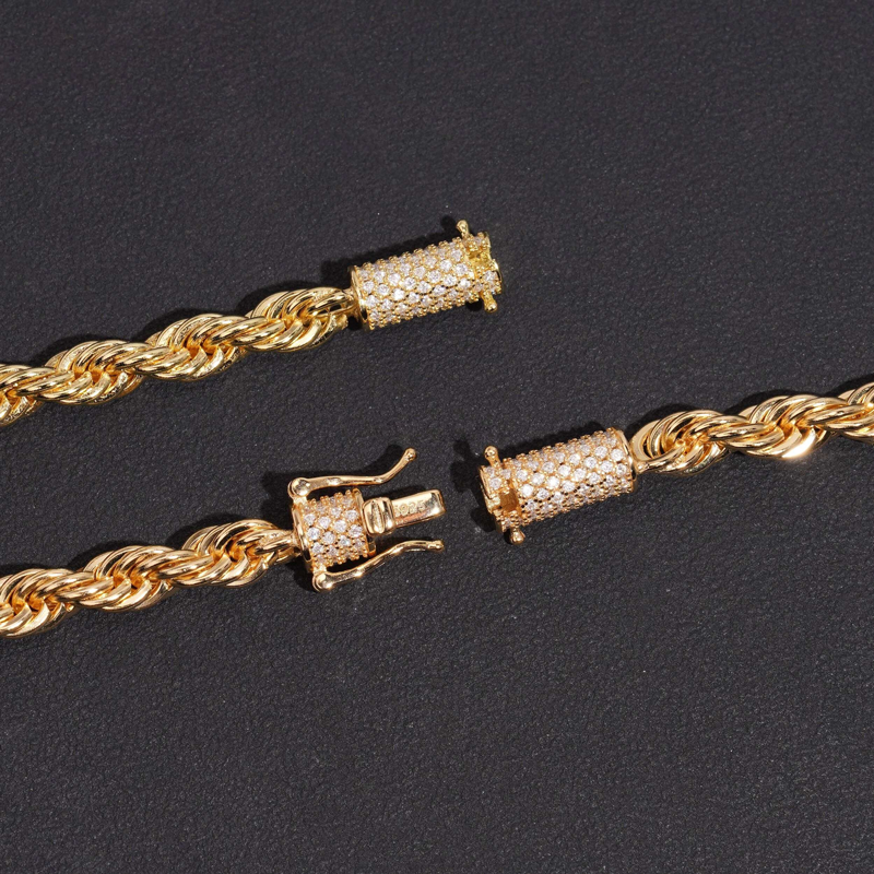 GL 6mm Stainless Steel Silver Moissanite Clasp Diamond Rope Chain