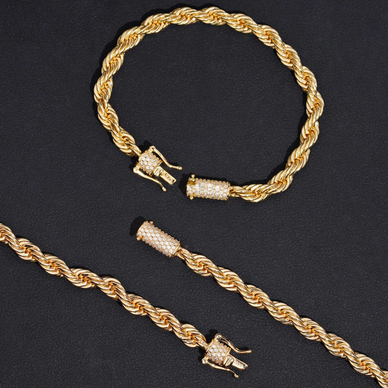 GL 6mm Stainless Steel Silver Moissanite Clasp Diamond Rope Chain