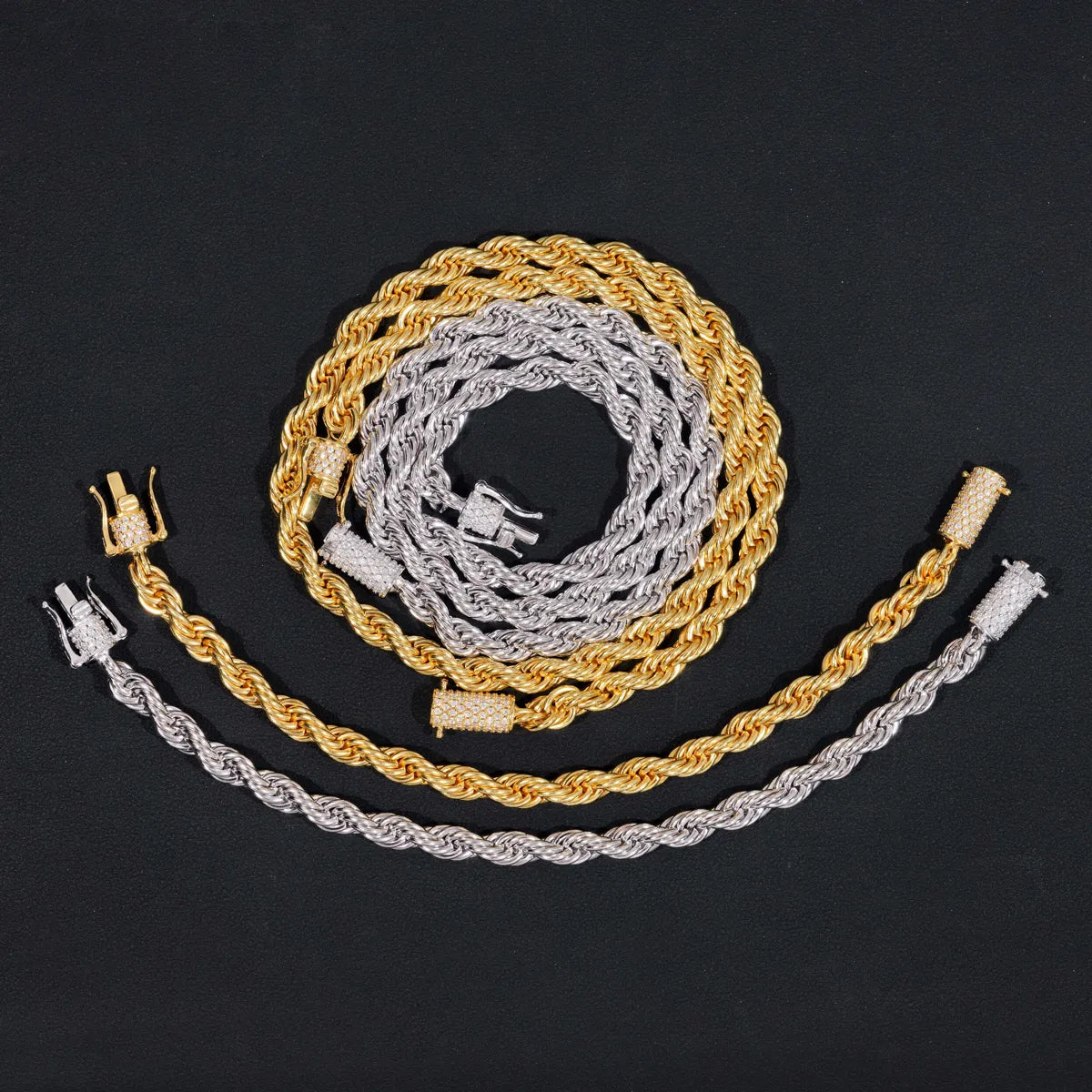 6MM Rope Chain VVS Moissanite Clasp Stainless Steel