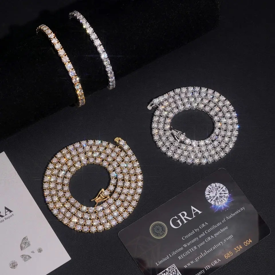 3MM 4MM 5MM VVS Moissanite Reverse Tennis Chain